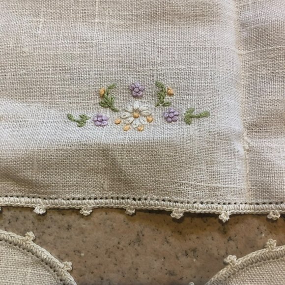 Embroidered Dresser Scarf Set 3 Floral Basket MCM Cottagecore - Picture 4 of 6